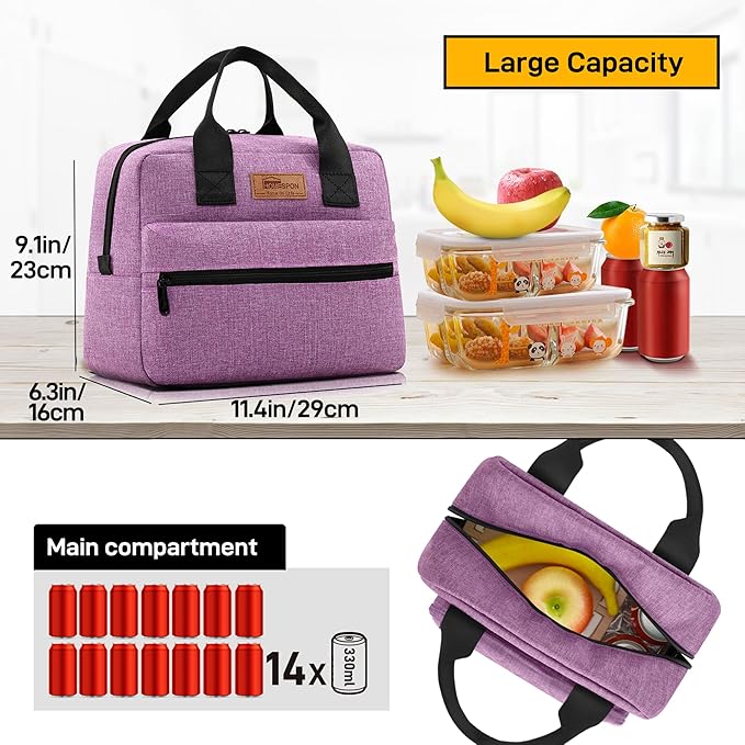 HOMESPON Insulated Lunch Bag for Women Men Lunch Box Cooler Lunch Tote for Work Picnic (Purple)