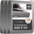 Small Tarps Heavy Duty Waterproof 4x6 Feet (3 Pack), 10Mil Multipurpose Poly Tarp Cover with Metal Grommets and Reinforced Edges, Silver/Brown Tarp by RAINDEWAY
