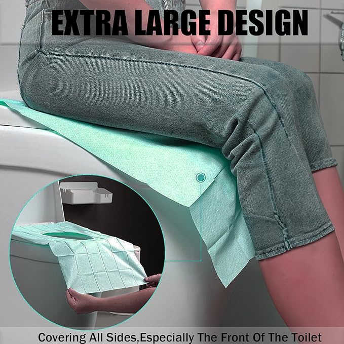 50 Pack Toilet Seat Covers Disposable 16x24 Inch XL Portable Toilet Liners Travel Seat Cover for Outdoors,Hotel, Hospital, Travel, Public Toilet Seat Cover (50pack, GREEN)