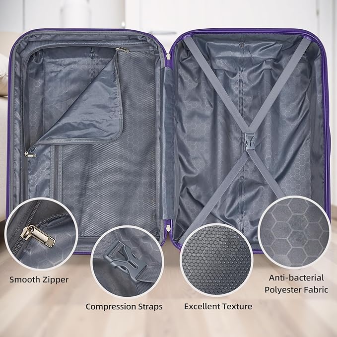 LARVENDER Luggage Sets 5 Piece Hardside Expandable Suitcase with Wheels Lock,PC+ABS Hardside Lightweight Rolling Suitcase for Women and Men,Midnight Berry