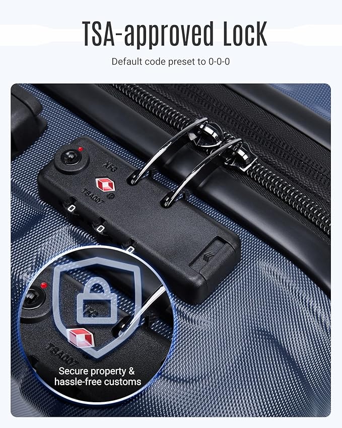LIGHT FLIGHT Luggage Sets, 3 Piece Durable Suitcase Set with Spinner Wheels, 3 Pcs Hardside Lightweight luggage with TSA Lock, Large Checked Travel Suitcases, 20/24/28 Inch, Dark Blue