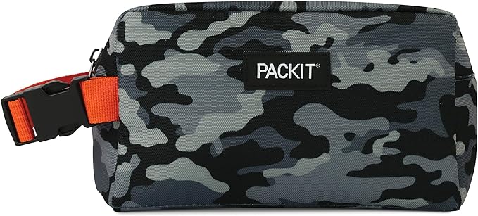 PackIt Freezable Snack Box, Charcoal Camo, Built with ECOFREEZE Technology, Collapsible, Reusable, Zip Closure with Buckle Handle, Great for All Ages and Fresh Snacks on the go
