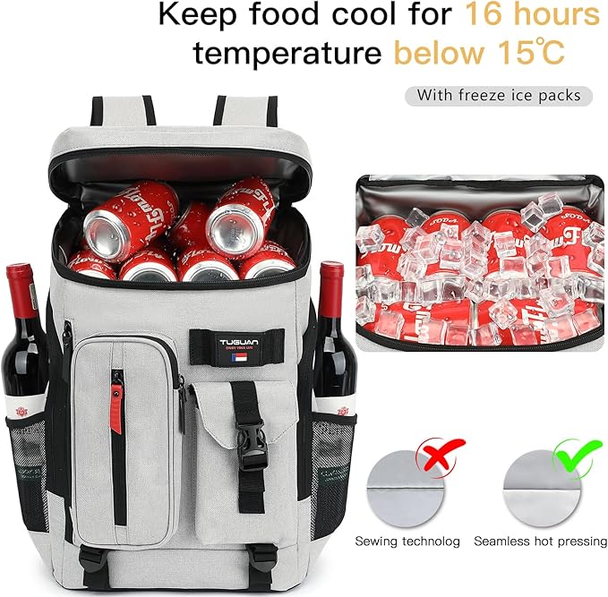 TUGUAN Cooler Backpack 36 Cans Insulated Leak Proof Lightweight Lunch Backpack for Men Work Portable Travel Thermal Bag Compartment Camping Hiking Beach Pincnic Cooler for Women