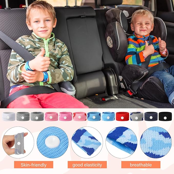 Zhanmai 12 Pairs Motion Sickness Bands for Kids Adults Nausea Wristbands Colorful Nausea Relief Bracelet for Car Sickness Pregnancy Ride Sea Flying Travel(Camouflage Color)