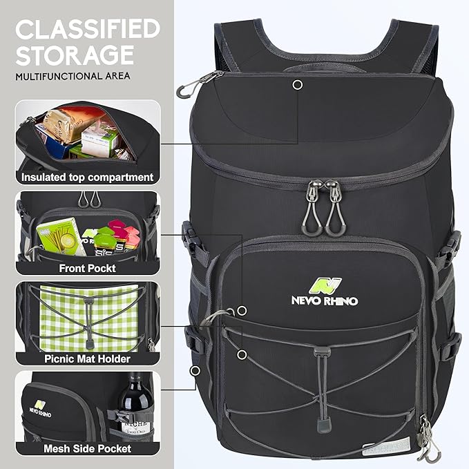 N NEVO RHINO Backpack Coolers Insulated Leak Proof 36/54 Cans,Portable Lightweight Waterproof Insulated Cooler Backpack for Men & Women Ideal for Camping,Travel,Beach,Picnics,Lunch & Day Trips