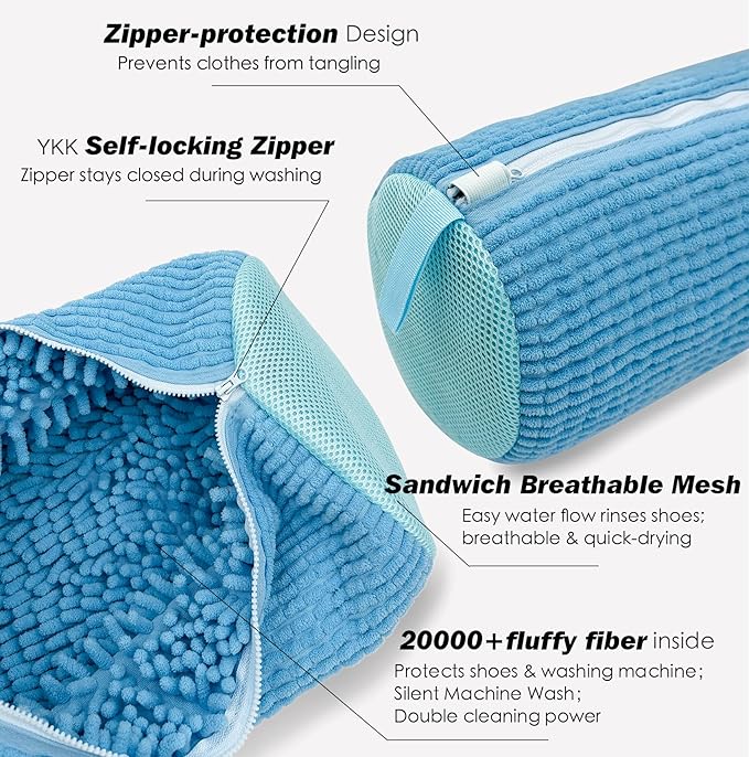 Shoe Washing Machine Bag,Laundry Shoe Bag for Washer and Dryer,Reusable Shoe Cleaning Bag for Sneakers,Tennis Shoes,With Self-locking Zipper, Microfiber Inside,Include Shoes Storage Bag