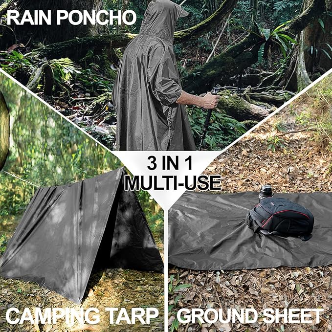 salamra Hooded Rain Poncho Waterproof Raincoat Jacket for Men/Women/Adults with Pocket