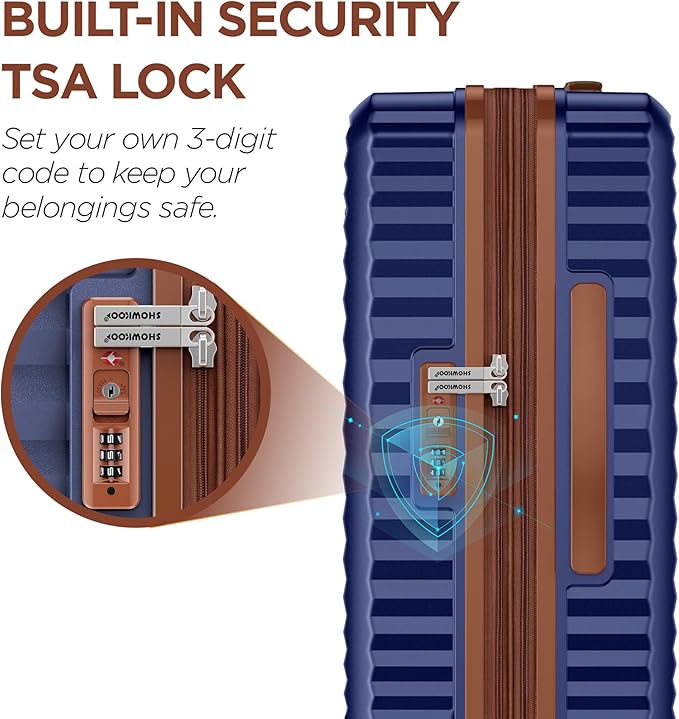 SHOWKOO Carry On Luggage Hardshell Lightweight Luggage Set, Suitcase with Double Spinner Wheels Tsa Lock White 3 piece set Blue (DB/TB/20in)