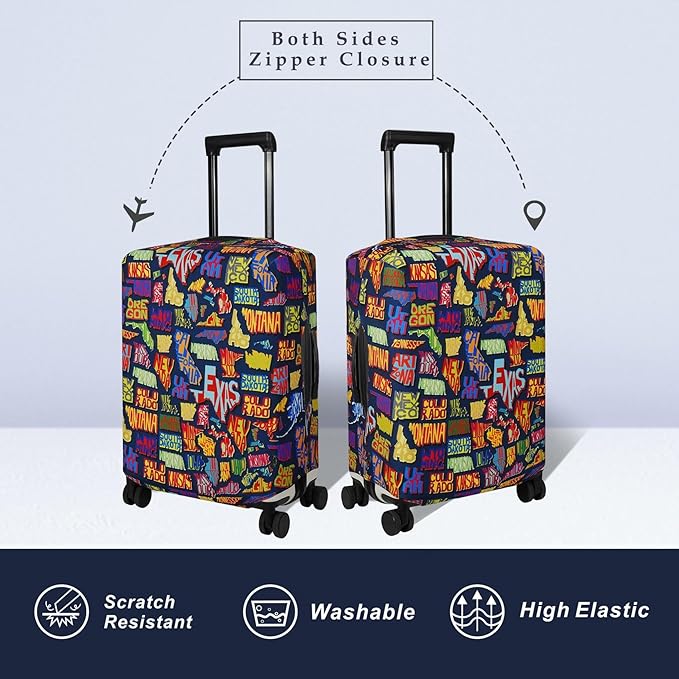 Explore Land Travel Luggage Cover Suitcase Protector Fits 18-22 Inch Case (America Map, S)