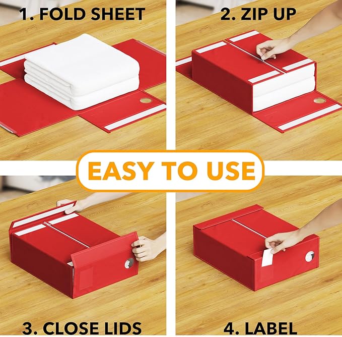 SpaceAid 8 Pack Bed Sheet Organizers and Storage, Foldable Sheet Organizer for Linen Closet, Sheets Set Folder Keeper with Window XL (Queen & King Size) Bedding Container (Red, 8 Pack)