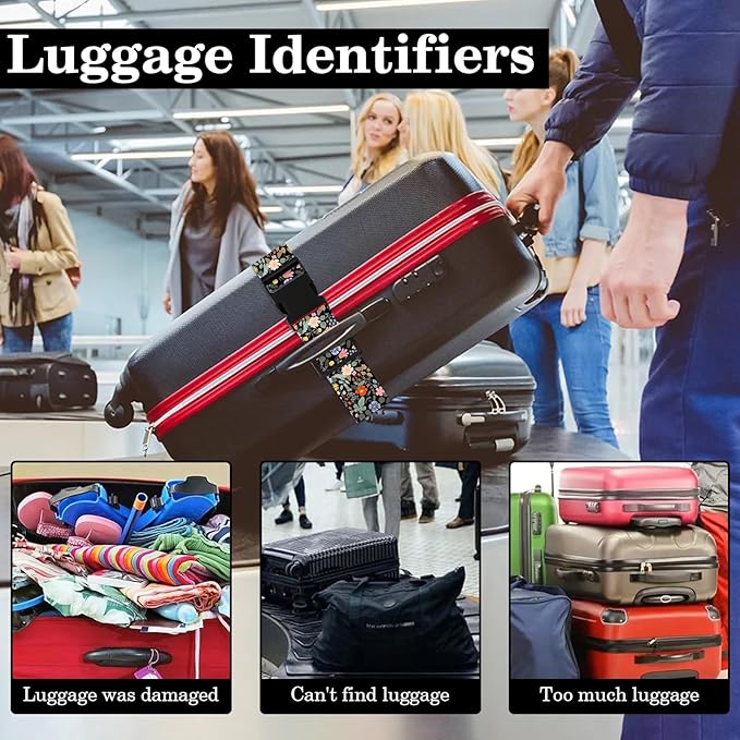 Wildflower Luggage Straps for Suitcases TSA Approved, Luggage Identifiers for Suitcase, Adjustable Suitcase Strap for Baggage Security with Cute Patten, Travel Necessary Accessories