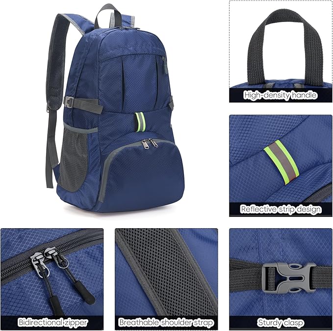 Yaopeing Lightweight Backpack,25L Foldable Hiking Packable,Water Resistant Travel Outdoor Shoulder Bag for Woman Men,Blue