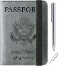 Passport Holder Cover Wallet Travel Essentials Leather Rfid Blocking Case Vacation Luggage Must Haves Travel Accessories for Men Women (116#Grey)