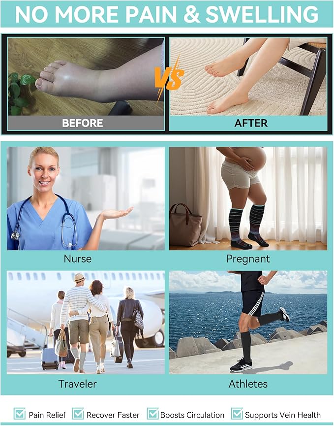 HAPIU Merino Wool Soft Compression Socks for Women & Men, 15-20 mmHg, Plus Size Knee High Stocking for Nurses, Pregnancy, Travel, Flight, Medias de Compresión Mujer