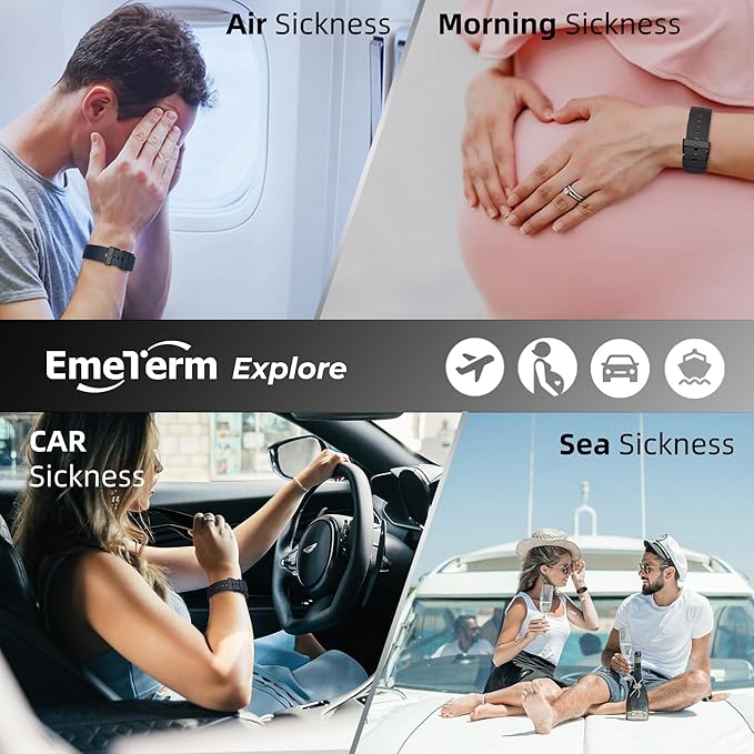 EmeTerm Explore FDA-Cleared Galaxy Black and Navy Blue Anti-Nausea Wristband IP67 Waterproof Morning Motion Travel Sickness Vomit Relief Rechargeable No Gel Drug Free Without Side Effects (2 Pack)