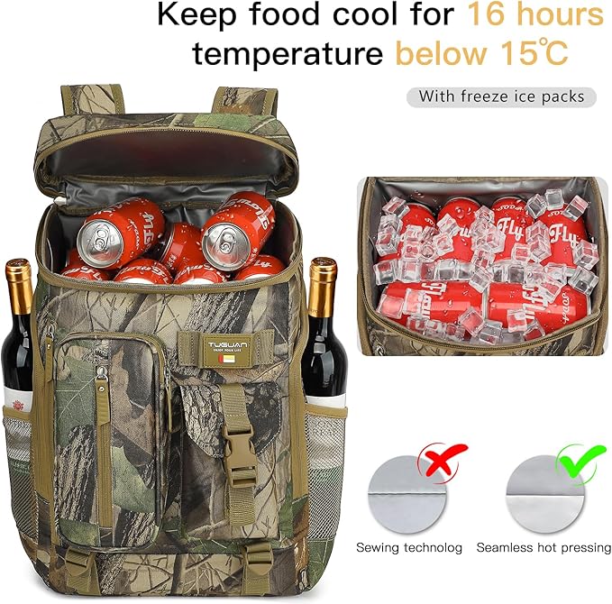 TUGUAN Cooler Backpack 36 Cans Insulated Leak Proof Lightweight Lunch Backpack for Men Work Portable Travel Thermal Bag Compartment Camping Hiking Beach Pincnic Cooler for Women