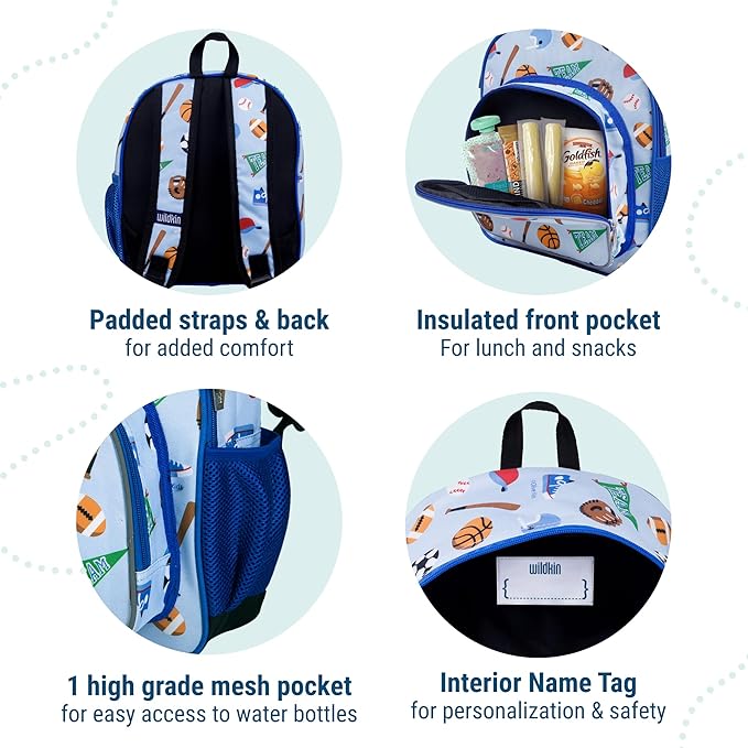 Wildkin 12-inch Kids Backpack – Padded, Adjustable, Ideal for Daycare & Travel - Game On