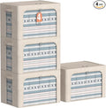 4 Pack Clothes Storage Bins with Metal Frame - Linen Fabric Foldable Stackable Container Organizer Set with Clear Window & Carry Handles & Zippers (Beige, 19.7"x15.7"x13")