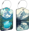 Snow Mountain Lake Forest Luggage Tags for Suitcases Leather Travel Tags for Luggage ID Label with Privacy Cover and Stainless Steel Loop for Men Women Suitcase Backpack, Set of 2