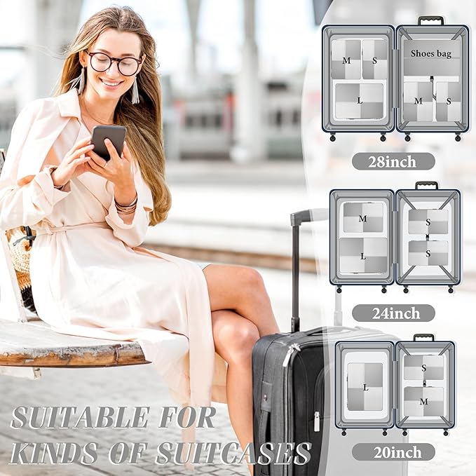 8 Set Compression Packing Cubes Travel, Lightweight Expandable Travel Cubes Suitcase Organizer for Carry On Luggage Suitcase, Grey