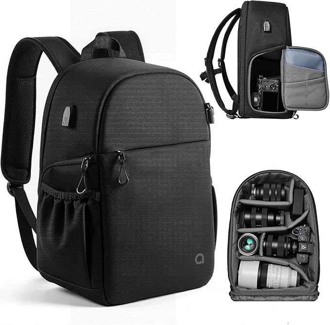 llano Camera Backpack for DSLR/SLR/Mirrorless – Water-Resistant Photography Bag with Laptop Slot & Tripod Holder, Compact Case for Canon/Nikon/Sony, Travel & Outdoor,Large 20L Capacity, Black