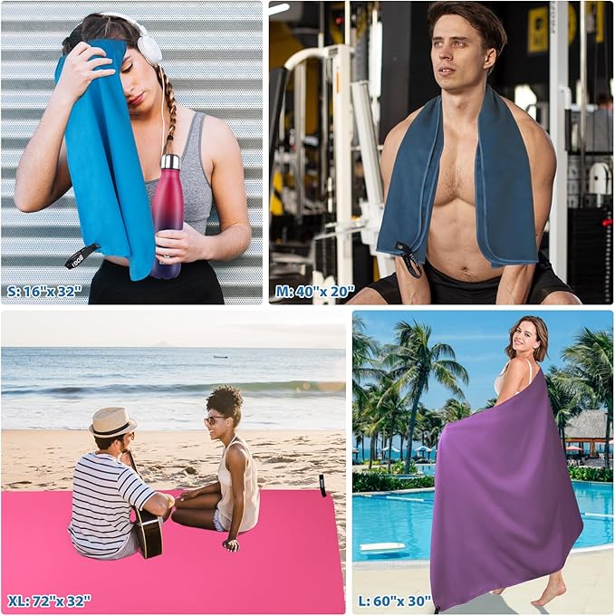 BOGI Microfiber Travel Sports Towel-Quick Dry, Soft Lightweight, Absorbent, Compact for Camping, Gym, Yoga, Swimming, Backpacking (XL:72''x32''+16''x16''-Grey)