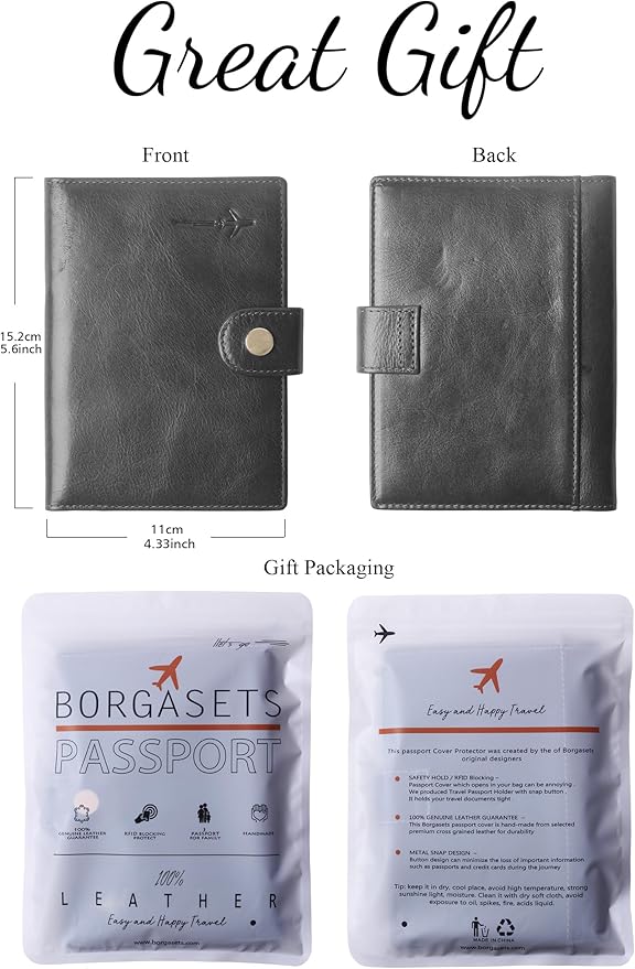 Genuine Leather Passport Case, RFID Passport Cover with Credit Card Holder for Women and Men Family ID Travel