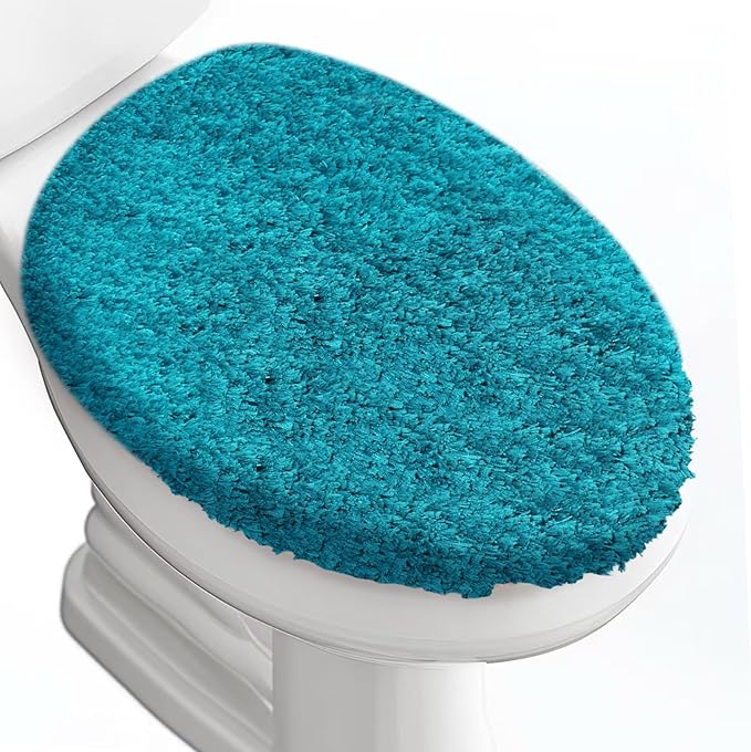 Microfiber Elongated Toilet Seat Cover 19.5"x 15" Machine Washable Solid Toilet Lid Cover Adjustable Rubber Backing Fits Most 18-19.5" L x 14-16" W Elongated Toilet Seat