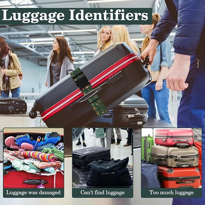 Luggage Straps for Suitcases TSA Approved, Luggage Identifiers for Suitcase, Adjustable Suitcase Strap for Baggage Security with Cute Patten, Travel Necessary Accessories (Sage Green)