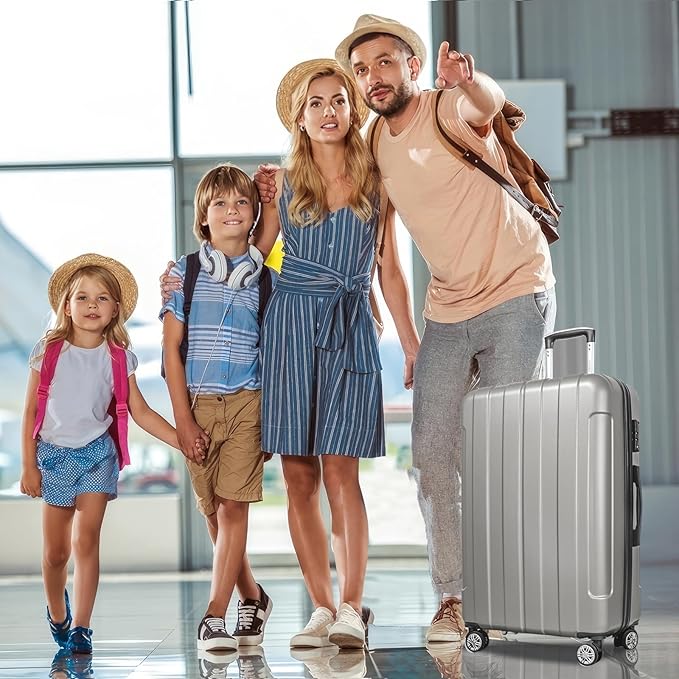 FOCHIER F Luggage Sets, Expandable 3 piece Hard Shell Luggage Set with TSA Lock, PC+ABS Hardside Travel Suitcase with Wheels for Women Men 20 24 28 Inch (Grey)