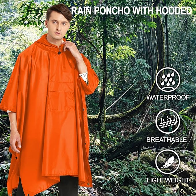 salamra Hooded Rain Poncho Waterproof Raincoat Jacket for Men/Women/Adults with Pocket