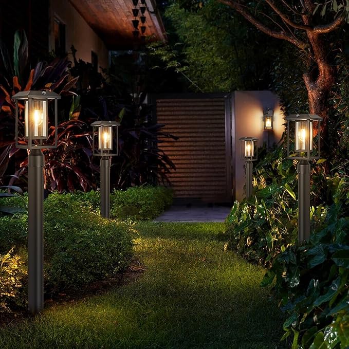 Solar Lamp Post Lights for Outdoor with Pier Mount Base, Dusk to Dawn Pole Light Head with Waterproof, Exterior Solar Powered Pillar Lights Fixture for Yard, Garden, Pathway, Black