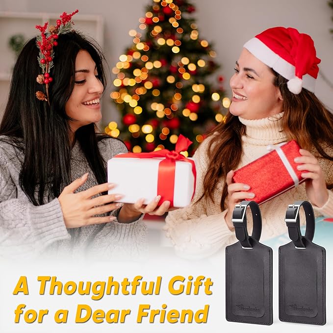 Travelambo Luggage Tags for Suitcases Faux Leather Privacy Protection 2 Pack Bag Tags Travel Accessories Essential, Deep Grey