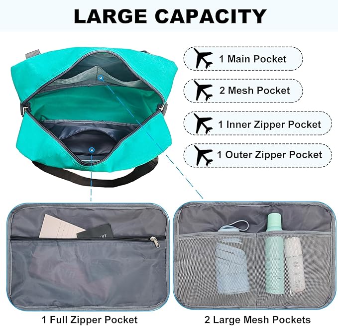 15 Inch Small Carry On Bags for Airplanes Spirit Airlines Personal Item Bag Underseat Foldable Travel Duffle Gym Bags for Women Men(20L,Teal)