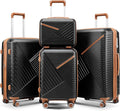 Campfun Luggage 4 Piece Sets, Expandable Carry On Luggage Set Hardshell PP, Suitcase Set with Double Spinner Wheels, Checked Durable Lightweight with TSA Lock, 14in 20in 24in 28in-Black Brown(B)