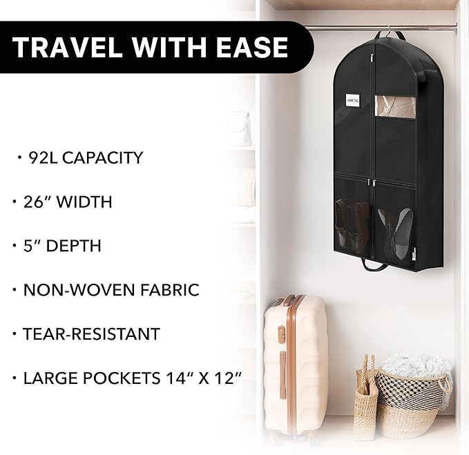 Simple Houseware 43-Inch Travel Garment Bag with Pockets, Non-Woven | Lightweight, Black, 3 Pack