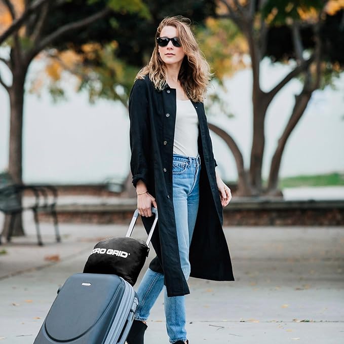Lightweight Travel Blanket - Premium & Compact Airplane Wearable Blanket with Neck Snaps, Cozy Foot Pockets, Zipper Pouch - Converts into Soft Pillow - Designed for Ultimate Comfort - Midnight