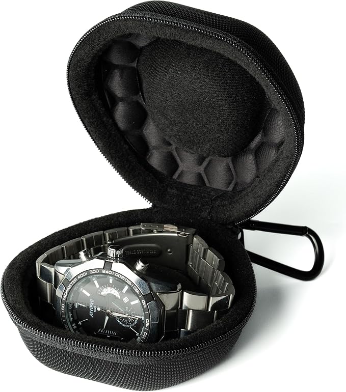 padded single Watch travel Case, men's watch case holder for Wristwatches & Smart Watches up to 54mm, Black Padded Watch case