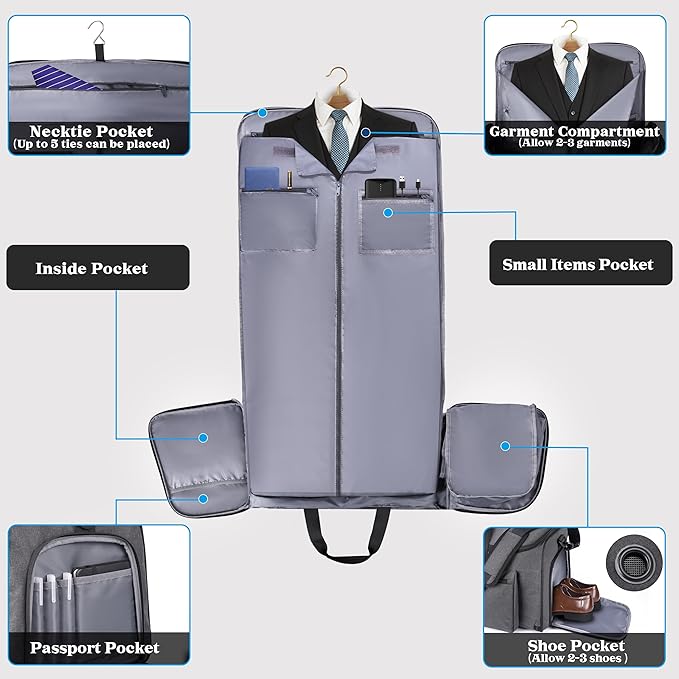 Travel Garment Duffle Bag with Laptop Compartment, RFID Blocking Convertible Suit Bag Name Tap Pocket Carry On 2 in 1 Hanging Suit Travel Duffel Work Pouch