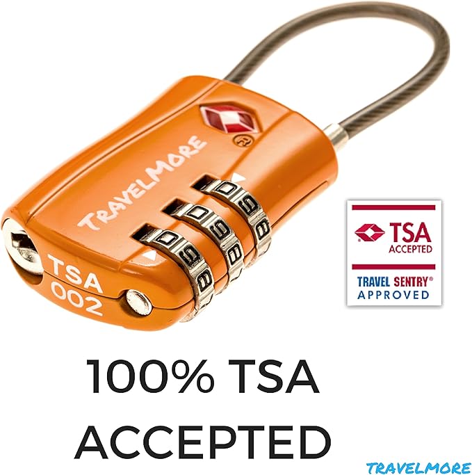 2 Pack TSA Approved Travel Combination Cable Luggage Locks for Suitcases & Backpacks - Orange