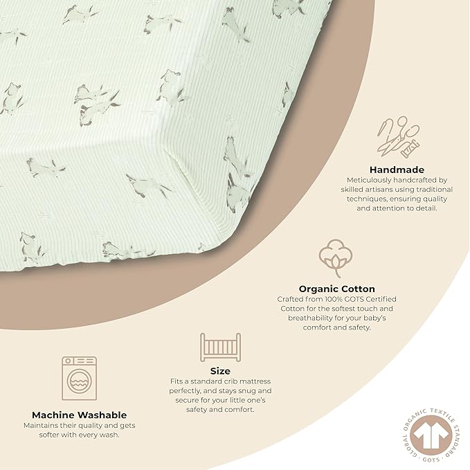 Crane Baby 100% Organic Cotton Gender Neutral Animal Nursery Bedding, Fitted Sheet, Soft Breathable GOTS Certified Cotton, Bunny Crib Sheet