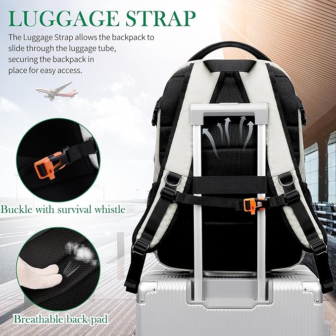 FENGDONG 17.3 inch Large Laptop Backpack Durable Waterproof Travel College Backpack Bookbag for Men & Women Business Backpack with USB Charging Port,Headset Port Beige