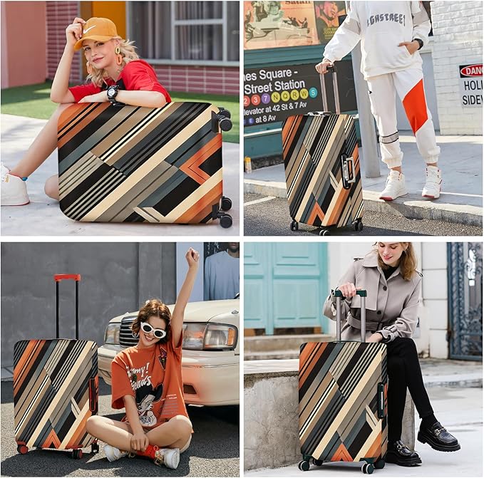 ANNA QUEEN Modern Geometric Luggage Cover, Abstract Striped Suitcase Protector for 32-34 Inch, Durable, Stretchable Travel Cover, Stylish & Washable Luggage Sleeve