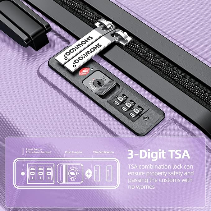 SHOWKOO Luggage Sets Expandable PC+ABS Durable Suitcase Double Wheels TSA Lock Lavender Purple 3pcs