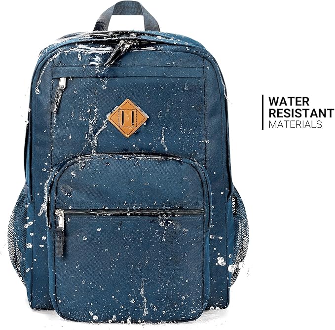 ZORFIN 26L Backpack for College, and Travel: Water Resistant Bookbag - Navy Blue