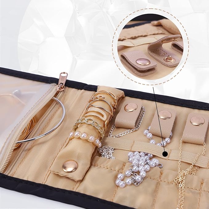 emissary Small Jewelry Travel Case Organizer for Necklace, Earrings, Rings, Bracelet, Jewelry Storage, Earring Storage, Necklace Storage, Valentines Day Gifts Pouch Bag Accessories for Travel(Black)