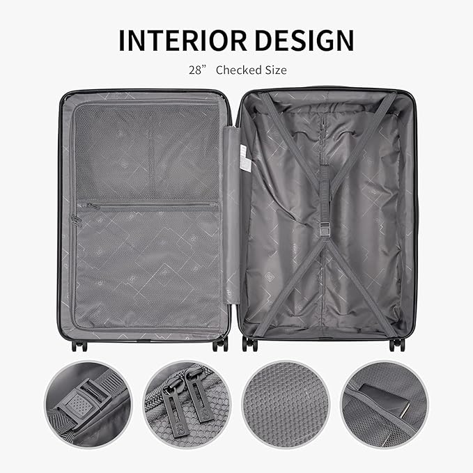 LEVEL8 Grace Luggage, 28 Inch Hardside Suitcase, Abs+Pc Harshell Spinner Luggage with Tsa Lock, Spinner Wheels, Blue, 28 Inch