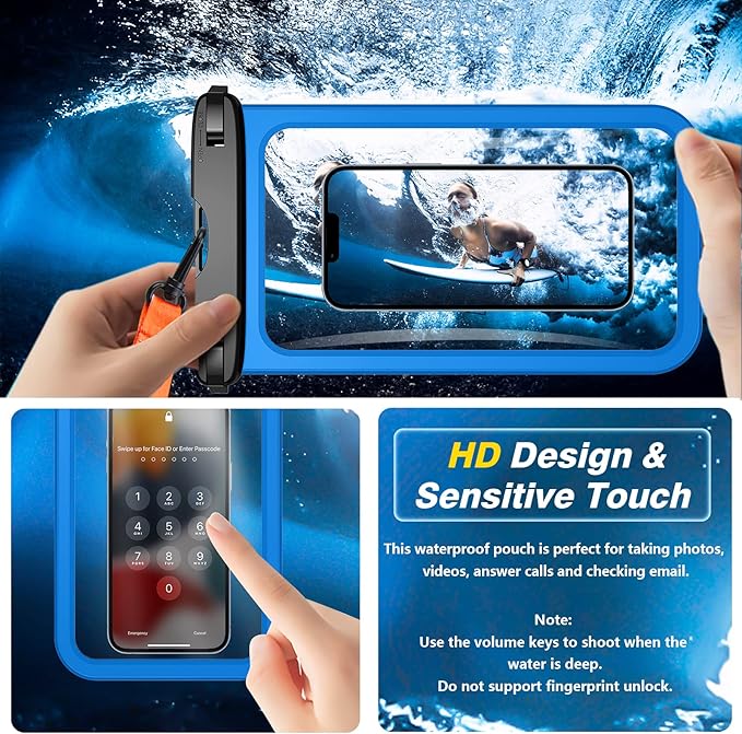 Temdan 2 Pcs Waterproof Phone Pouch, [Up to 10" Large] Universal IPX8 Waterproof Cell Phone Case Dry Bag with Lanyard for iPhone 16 Pro Max/16E/15/14/13,Galaxy S25 Ultra/S24/S23 for Vacation -Blue