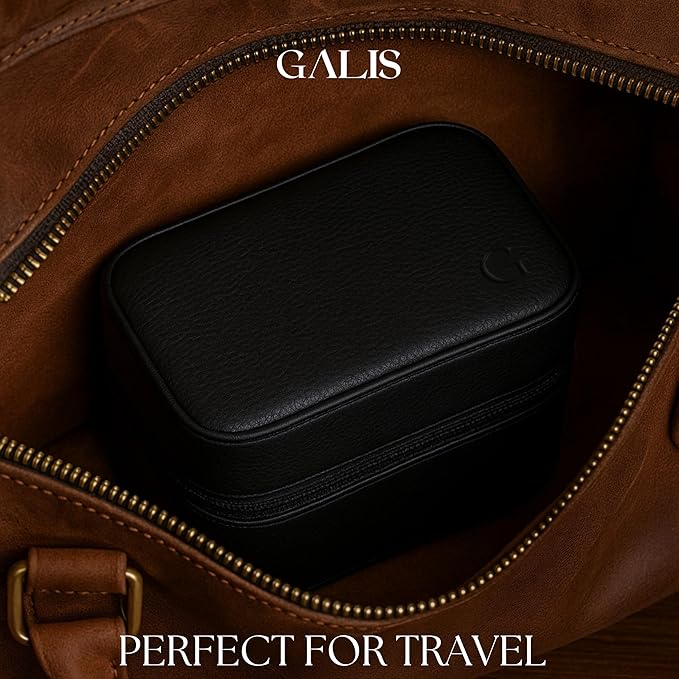 Galis Luxury Watch Case for Men High End Portable 2-Slot Watch Holder and Watch Case for Travel, Premium Watch Box for Men, Jewelry Storage Organizer, Gift for Him, Fathers, Husband (Black & Orange)