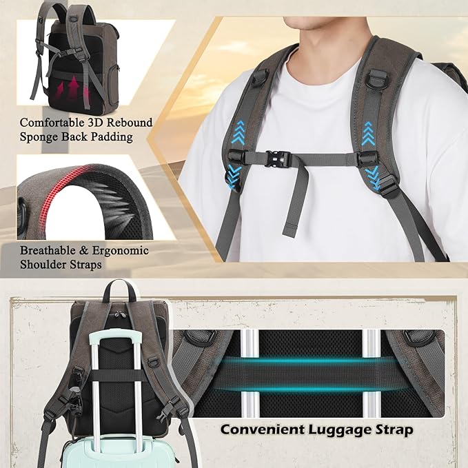RAINSMORE Camera Bag Backpack for DSLR/SLR Mirrorless 15.6 Inch Laptop Camera Back Pack for Photographers Anti-Theft Photography Bags Case with Tripod Holder & Rain Cover, Dark Grey